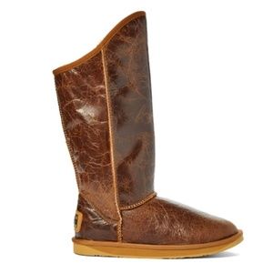 AUSTRALIA LUXE COLLECTIVE 5 Distressed CHESTNUT Leather COSY TALL SHEEPSKIN BOOT